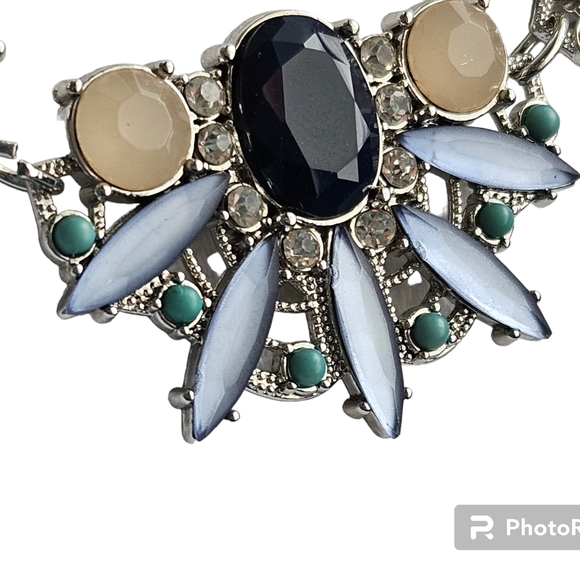 Loft necklace. dark blue, light blue, cz, opal, and turquoise colored st… - Picture 5 of 10